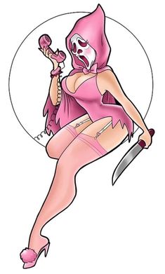 a woman in pink is holding a knife