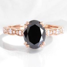 oval black diamond engagement ring rose gold black diamond solitaire ring la more design jewelry Rose Gold Solitaire Ring, Diamond Alternative Engagement Ring, Black Diamond Engagement Ring, Rose Gold Diamond Ring Engagement, Black Engagement Ring, Solitaire Diamond Ring, Oval Diamond Ring, Black Diamond Engagement, Black Diamond Ring Engagement