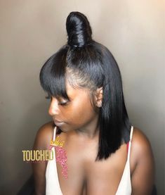 Half Up / Half Down Blunt cut w/ a Bang🔥 #FrontalInstall #WhatLace #Touchedbytashamac Prom Hair Updo Elegant, Braid Half Up Half Down, Short Weave Hairstyles, Aliexpress Hair, Prom Hair Updo, Half Up Half Down Hair Prom, Braided Half Up, Pelo Afro, Dope Hairstyles