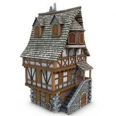 a model of a house made out of wood and stone