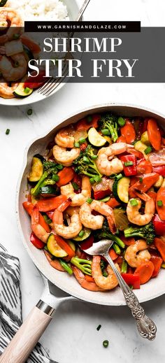 shrimp stir fry with vegetables in a skillet