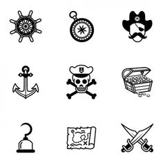 black and white pirate icons set