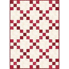 a red and white quilt with squares on it