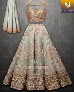 Cute Lehenga Designs, Cute Lehenga, Lehenga Designs Golden Colour, Sequin Ghagra, Embellished Lehenga For Wedding, Glamorous Designer Lehenga, Designer Lehenga With Sequins, Lengha Design, Indian Outfits Lehenga