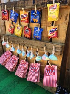 candy bags hanging from clothes pins on a line