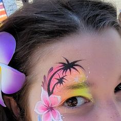 Denise Cold on Instagram: "I probably painted about 200+ faces last weekend and was so busy that I only got a few pics. I wonder how many faces I've painted since 2011?" Hawaiian Flower Face Paint, Tropical Flower Face Paint, Bluey Facepainting