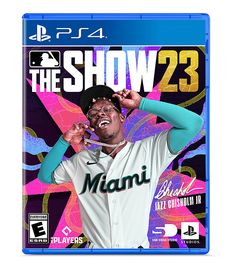 the show 23 is on display in front of an image of a baseball player with his mouth open