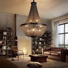 Creative tassel chandelier Veil Living Room Lighting Ceiling, Sloping Roof, Retro Pendant Lights, Rustic Light, Rustic Light Fixtures, Light Highlights, Staircase Chandelier, Roof Installation, Hanging Chandelier