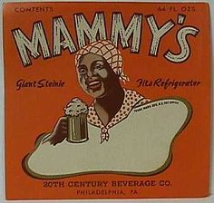 the label for mammy's beer is shown in red and white, with an image of a woman holding a pint of beer