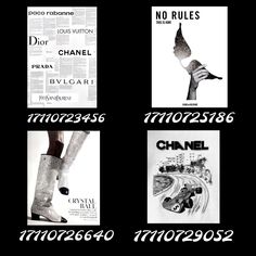 four different types of chanel posters on black background with white text in the middle