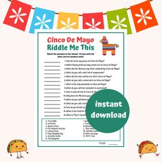 the cinco de mayo riddle me this is an image of a printable game