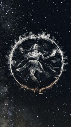 an image of a person in the center of a circle with stars around it on a black background