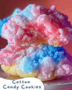 cotton candy cookies stacked on top of each other with the words cotton candy cookies above them