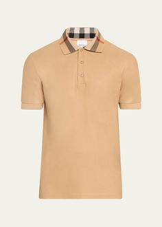 "Find BURBERRY Cody Check-collar Polo Shirt on Editorialist. Burberry \"Cody\" polo shirt with signature check collar Threebutton placket Cuffed short sleeves Relaxed fit Cotton Made in Portugal" Burberry Shorts, Shirt Cuff, Polo Shirt White, Polo Sweater, Cuffed Shorts, Pique Polo Shirt, Short Sleeve Pullover, Cotton Polo Shirt, Cotton Polo