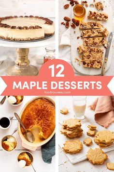 twelve maple desserts with text overlay that reads 12 maple desserts