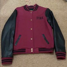 Nwt Vs Pink Varsity Jacket ( Varsity Baseball Jacket) Pink Varsity Winter Outerwear, Pink Varsity Outerwear For Winter, Pink Varsity Jacket For College In Fall, Pink Fall Varsity Jacket For Streetwear, Pink Varsity Jacket For Fall Streetwear, Pink Sporty Varsity Jacket For Fall, Sporty Pink Varsity Jacket For Fall, Urban Pink Outerwear For Fall, Pink Varsity Jacket