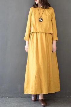 Bahar Q14010 için Vintage Kadın Keten Gevşek Maxi Elbiseler Solid Color Long Sleeve Bohemian Dress, Yellow Solid Color Maxi Dress For Spring, Casual Yellow Dress For Fall, Casual Yellow Fall Dress, Solid Color Bohemian Long Sleeve Maxi Dress, Casual Yellow Solid Color Dress, Bohemian Long Sleeve Solid Maxi Dress, Yellow Cotton Dress With Relaxed Fit, Yellow Cotton Dress Relaxed Fit