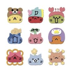 wooden magnets with different types of cats and dogs on them, all in different colors