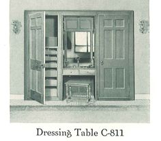 an advertisement for dressing table c - 811 from the early 1900's, with two doors open