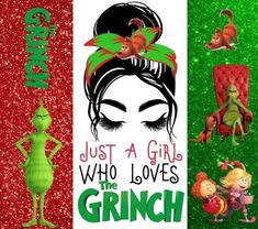 the grinch movie poster is shown in three different colors and sizes, including one with an