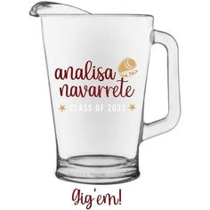 a glass mug with the name analisa navarette on it