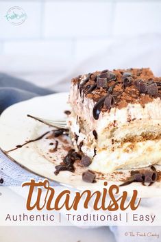 a piece of cake with chocolate chips on top and the words transsa above it