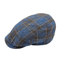 a blue and brown plaid hat on a white background