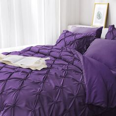 PRICES MAY VARY. [Premium Material]: Our bedroom comforter sets keep you comfortable in any weather because the comforter, sheets, and pillowcases are made from 100% brushed microfiber. The 1000 thread count fabric gives a soft feel and makes you snug when curled up. [Elegantl Design]: These queen-size comforter sets are designed in a pinch pleated style that perfectly combines fashion and beauty. The pintuck and ruffled design on the two pillow shams add unique and fashionable taste to your bed Pintuck Comforter, Purple Bed, Bedding Comforter Sets, Bedroom Comforter Sets, Queen Size Comforter Sets, King Size Comforter Sets, Queen Size Comforter, King Size Comforters, Purple Bedding