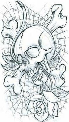 a skull and roses tattoo design