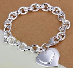 Luxury 925 sterling silver chunky double heart bracelet with jewelry box. Gift ideas for her. Bridesmaids gift ideas. Christmas gift. Charm Bracelet    Length 7.87inch  Jewelry Box Sterling Silver Heart Bracelet, Bracelet Couple, Silver Heart Bracelet, Silver Link Bracelet, Silver Bracelets For Women, Stylish Bracelet, Double Heart, Christmas Gift Jewelry, Bracelet Argent