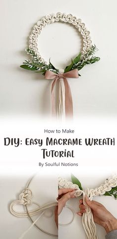 the instructions to make a macrame wreath with ribbon and flowers on it for christmas