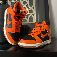 Nike Dunk High Tops Black And Orange Colorway. 5y Equals Women’s 6.5. Worn Once Box Included. Nike Dunk High, Dunk High, Black High Tops, Black And Orange, Tops Black, Shoes Nike, Nike Dunk, Nike Dunks, Womens Shoes Sneakers