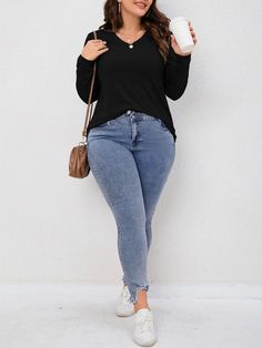 Vneck Outfit, Midsize Clothing, Outfit Gorditas, Office Outfits Women Plus Size, Office Outfits Women Casual, Preppy Mode, Plus Zise, Style Désinvolte Chic