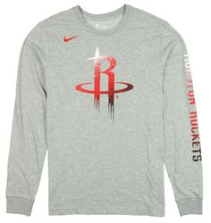 Nike Houston Rockets Logo Long Sleeve Shirt Men's Size XX-Large Here is a brand new Nike Houston Rockets Logo Long Sleeve Shirt (Style #AQ6800 063) in a men's size XX-Large. Shirt is heather gray and red in color. Shirt is Standard Fit, long sleeved crew neck shirt with a straight hemline. Houston Rockets mezzo print logo on front with Houston Rockets mezzo print design down left sleeve. Fabric: 57% Cotton / 43% Polyester. Care: Machine Washable. Shirt is an authentic Nike product and comes comp Houston Rockets Logo, Rockets Logo, Houston Rockets, Color Shirt, Crew Neck Shirt, New Nike, Active Wear Tops, Print Logo, Neck Shirt