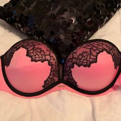 Dark Pink And Black Vs Strapless Bra, Never Worn (Although No Longer Have The Straps). Size 34c. Black Detailing And Piping. Perfect For Valentine’s Day In A Few Weeks! Strapless Partially Lined Bra For Parties, Pink Strapless Bra With Padded Cups, Pink Stretch Bra For Night Out, Victoria's Secret Strapless Bra With Built-in Support, Pink Strapless Bra, Strapless Bra, Pink And Black, Dark Pink, Victoria's Secret Pink