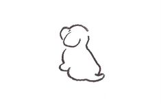 a drawing of a dog sitting on the ground with its head turned to the side