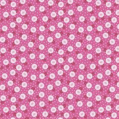 a pink background with white flowers and polka dot dots on the bottom half of it