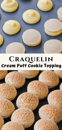 some cookies are sitting on a pan with the words choux au cradelin