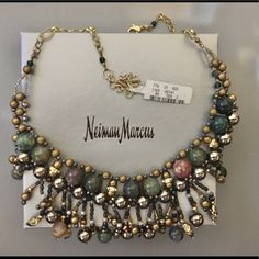 Never Worn! Made Of Polished Stones, Rhinestones, Beads, Metals. Comes In Neimans Gift Box As Shown. Elegant Multicolor Crystal Beaded Necklaces, Elegant Multicolor Embellished Jewelry, Elegant Jeweled Beaded Necklaces With Round Beads, Elegant Multicolor Jeweled Beaded Necklaces, Elegant Multicolor Jeweled Beaded Necklace, Elegant Multicolor Embellished Necklaces, Jeweled Necklace, Whimsical Necklace, Sand Dollar Necklace