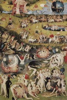 a painting with many different people and animals on it