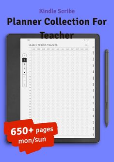 a tablet with the text planner collection for teacher on it and a pen next to it