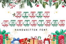 merry christmas font with presents and gifts