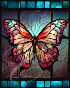 a stained glass window with a butterfly on it