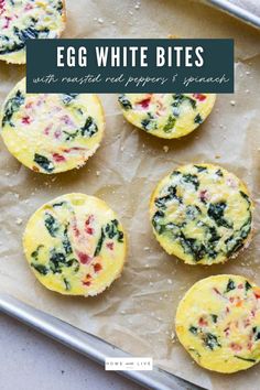 egg white bites with spinach and pepper spread on top