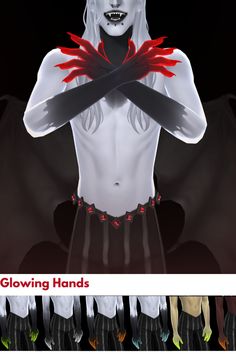 an animated image of a woman with red hands