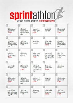 the sprintathlon workout plan is shown in red and white, with an image of a