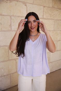 An everyday essential—the V-neck tee with cap sleeves. In our signature Organic Linen Jersey, lightweight with subtle texture. 100% Organic Linen Casual Lavender Tops For Everyday, Lavender Tops For Everyday Spring Wear, Lavender Top For Everyday Spring Wear, Ag Jeans, Organic Linens, Subtle Textures, Wisteria, Denim Pant, Ulla Johnson