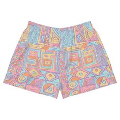 Inspired by the rad patterns on old school climbing trousers these vintage style board shorts/ active shorts are perfect for all your wild adventures- on the hills or in the sea. Clashy-match them with a retro tee, bikini top or a vintage fleece. They will take you from your hike to the beach to the pub and to the campsite in wild outdoorsy style. Nostalgia awaits!  These athletic women's short shorts are so comfy and made from such a versatile fabric that you won't feel out of place at any acti Retro Swim Trunks With Built-in Shorts, Multicolor Summer Outdoor Shorts, Multicolor Outdoor Shorts, Beachwear Shorts For Outdoor Activities, Multicolor Swim Trunks For Summer Outdoors, Retro Beach Season Shorts, Casual Short Bottoms For Summer Adventures, Graphic Print Shorts For Beach Season, Sporty Graphic Print Beach Shorts