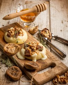 some food is sitting on a cutting board