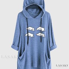 Lasaky - Stylish Womens Oversized Cat Ear Hoodie: Long Pullover Drawstring Hooded Sweater with Pockets - A Versatile and Comfortable Loungewear Essential Sweater Designs, Comfortable Loungewear, Loose Hoodie, Women Sweaters Winter, Cat Ear, Long Pullover, Womens Turtleneck, Drawstring Hoodie, Hooded Sweater